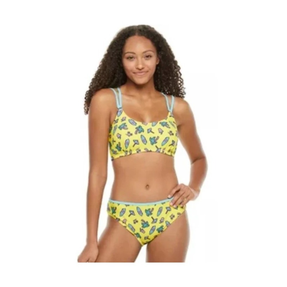 NWT Undercurrent Juniors M Yellow Beach Icons 2 Piece Strappy Bikini #109837
